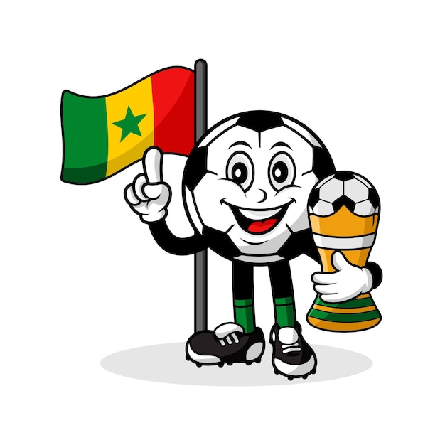 Bandiera del senegal di calcio del fumetto della mascotte con il vincitore del trofeo