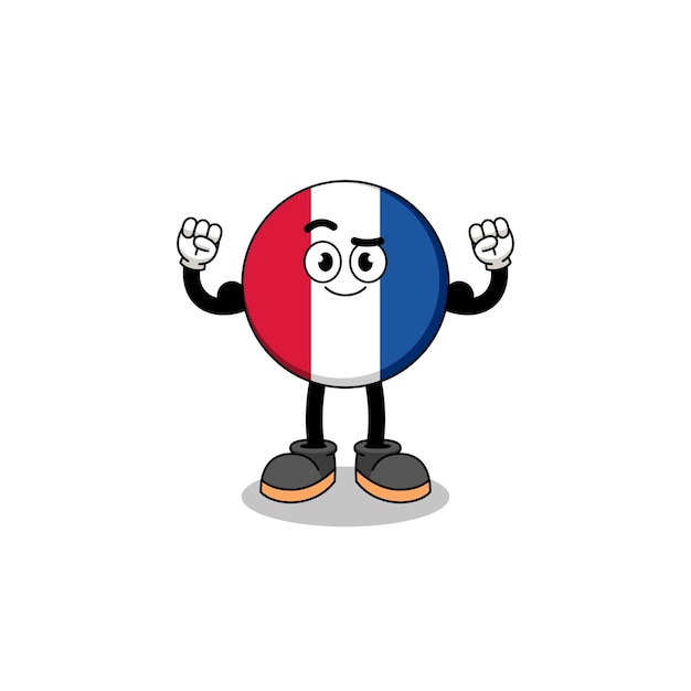 Талисман карикатуры на флаг франции, позирующий с мускулистым дизайном персонажей