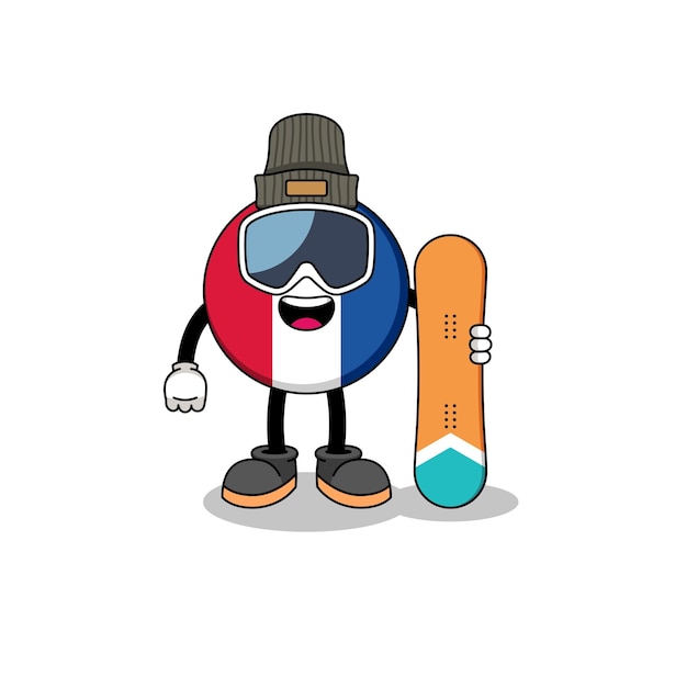 Mascot cartoon of france flag snowboard player character design