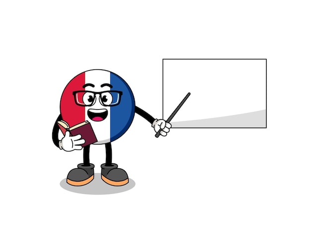 Cartoon mascotte del design del personaggio dell'insegnante di bandiera della francia