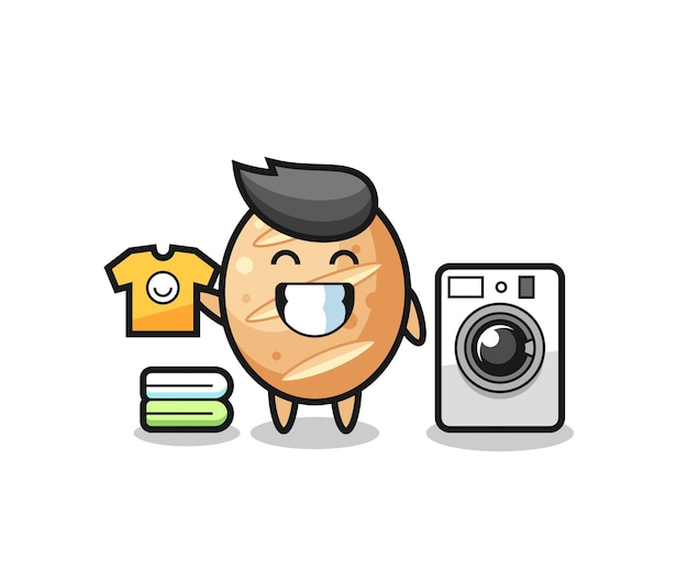 Mascot cartoon of french bread with washing machine  cute design