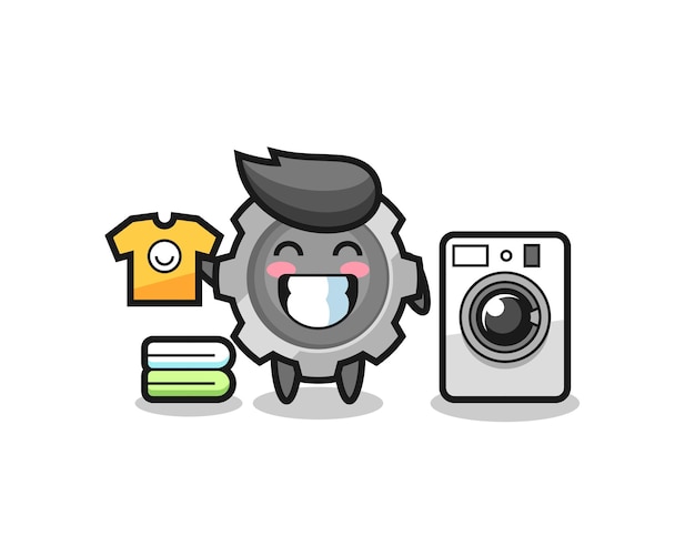 Mascot cartoon of gear with washing machine , cute style design for t shirt, sticker, logo element