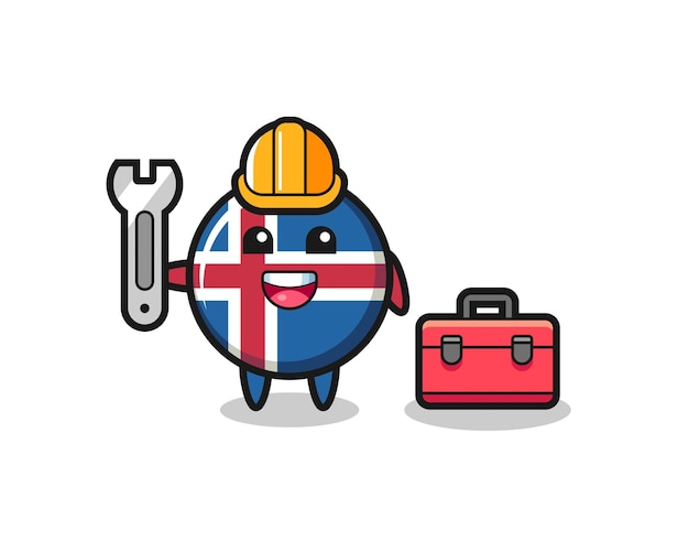 Mascot cartoon of iceland flag as a mechanic , cute design