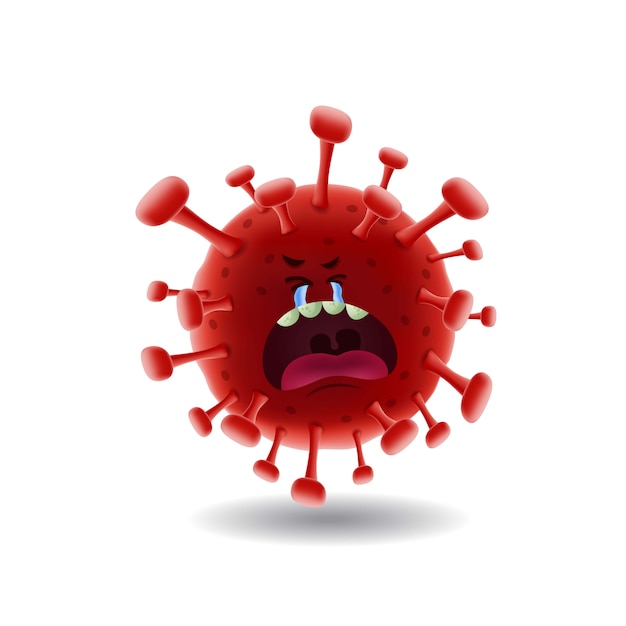 Vettore mascotte cartoon illustration_crying rosso covid-19 corona virus_isolated