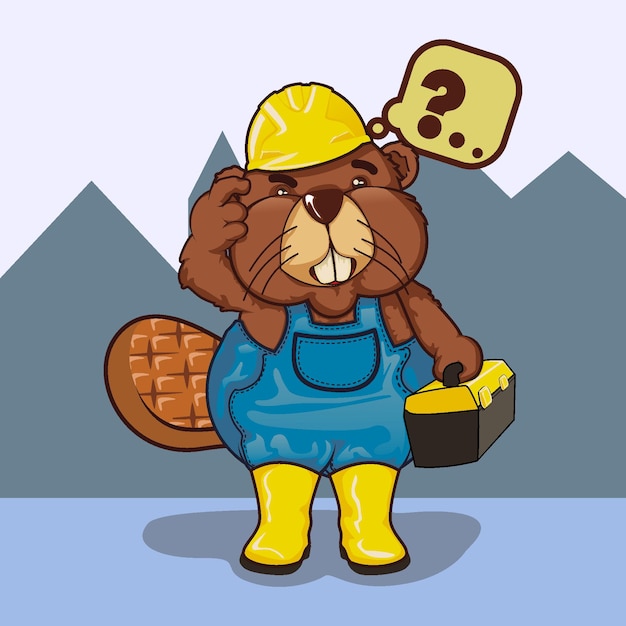  mascot cartoon illustration a cute beaver being a handyman