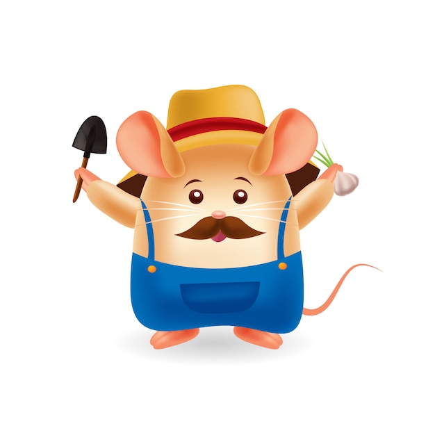 Vector mascot cartoon illustration. cute farmer mouse. isolated background. premium vector