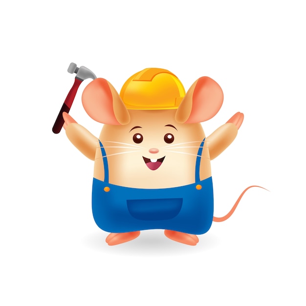 Vector mascot cartoon illustration. cute mouse carpenter. isolated background.