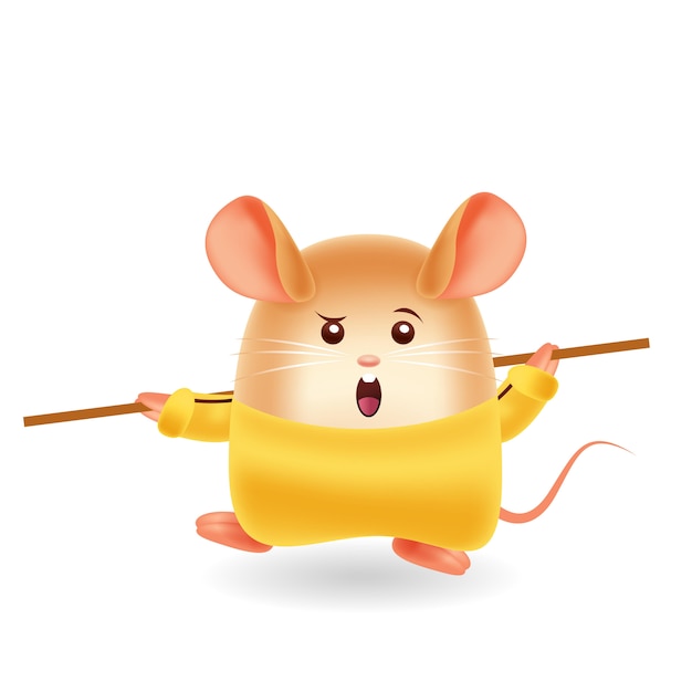 Vector mascot cartoon illustration. kungfu mouse. isolated background.