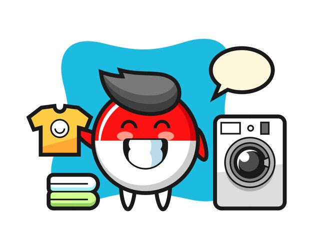 Mascot cartoon of indonesia flag badge with washing machine