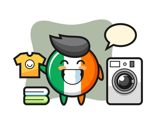 Mascot cartoon of ireland flag badge with washing machine