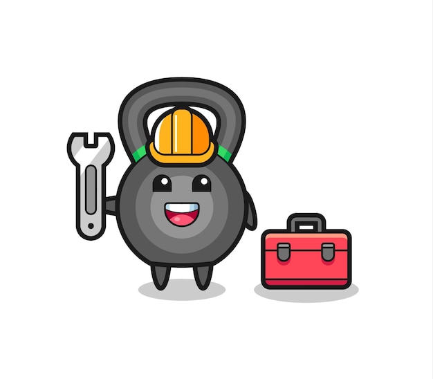 Mascot cartoon of kettlebell as a mechanic  cute style design for t shirt sticker logo element