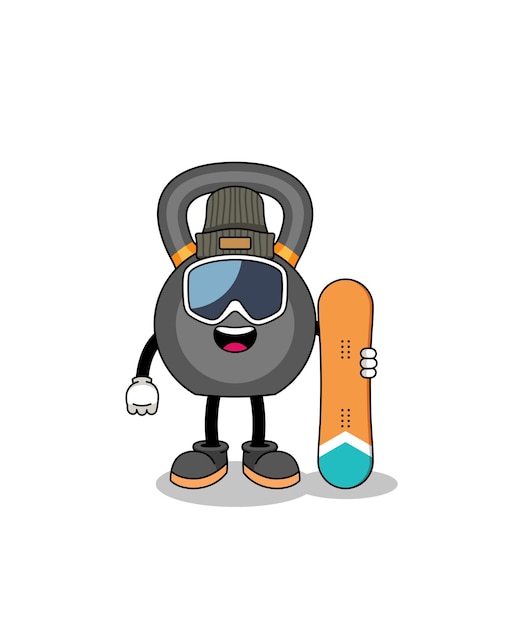 Mascot cartoon of kettlebell snowboard player