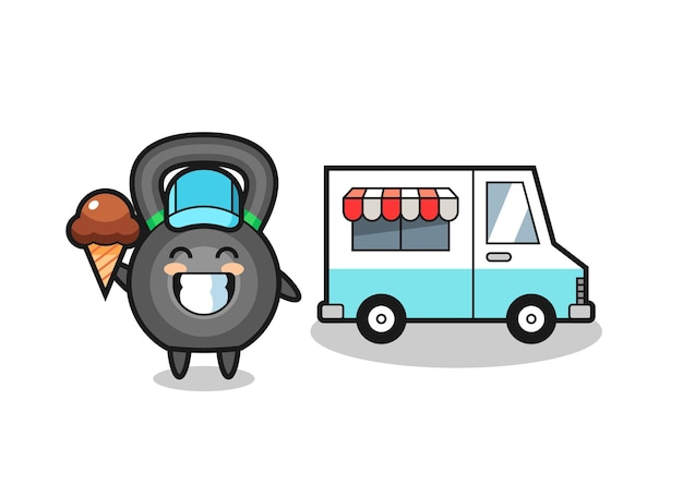 Mascot cartoon of kettlebell with ice cream truck , cute style design for t shirt, sticker, logo element