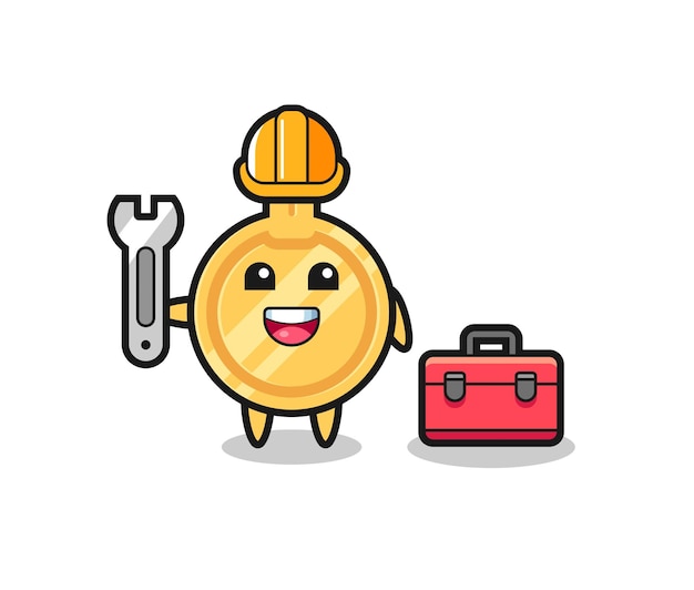 Mascot cartoon of key as a mechanic , cute design