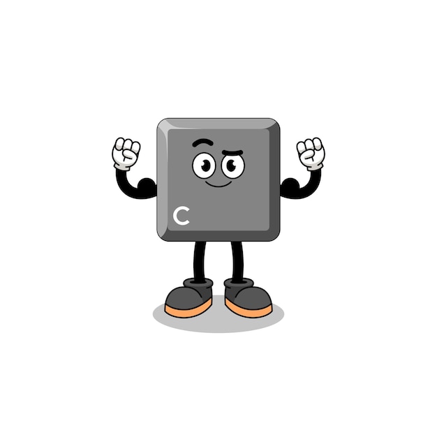 Mascot cartoon of keyboard C key posing with muscle