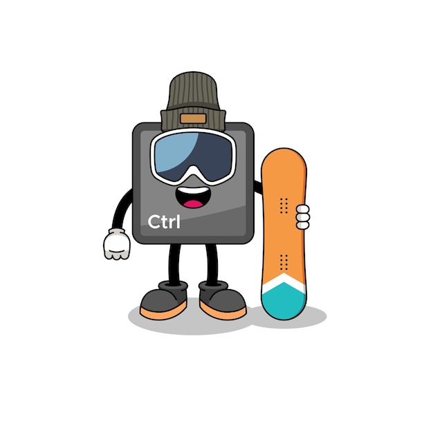 Mascot cartoon of keyboard control button snowboard player character design