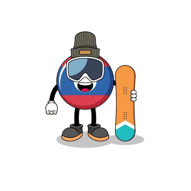 Mascot cartoon of laos flag snowboard player