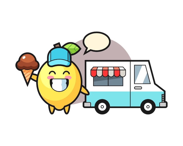 Mascot cartoon of lemon with ice cream truck