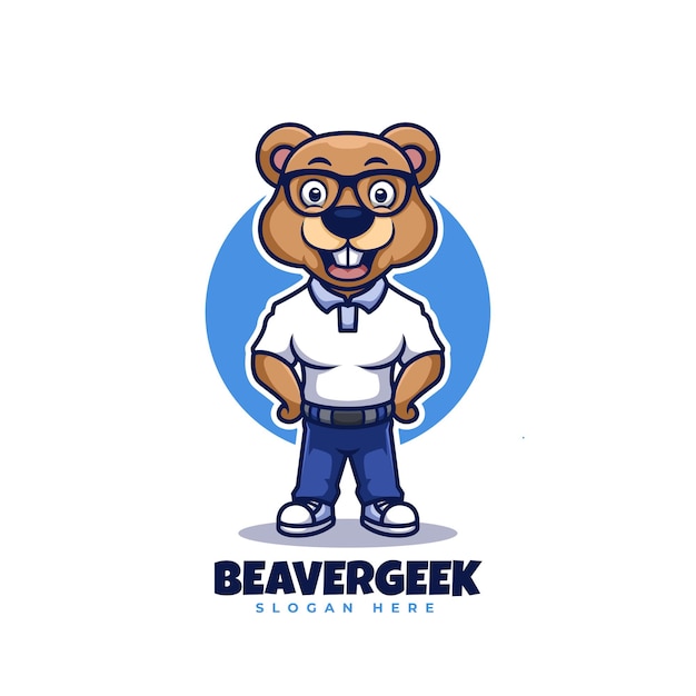 Mascot cartoon logo design for geek beaver