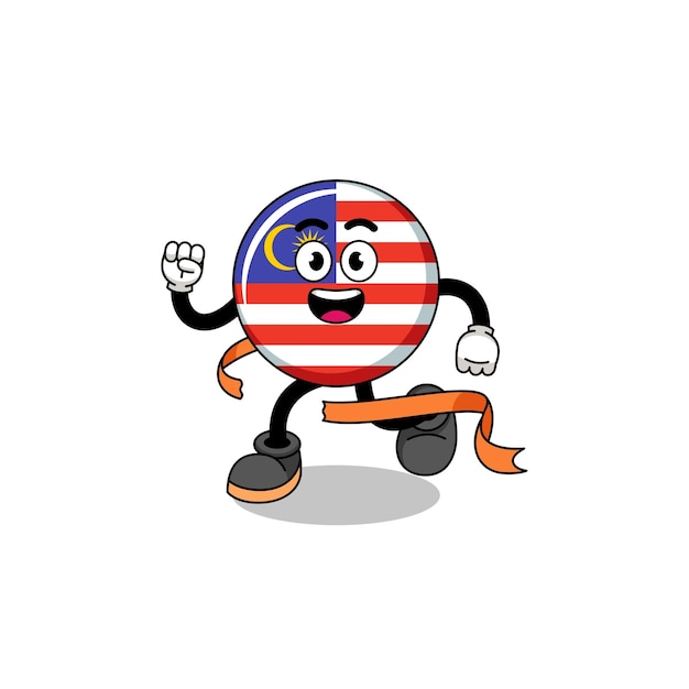 Mascot cartoon of malaysia flag running on finish line