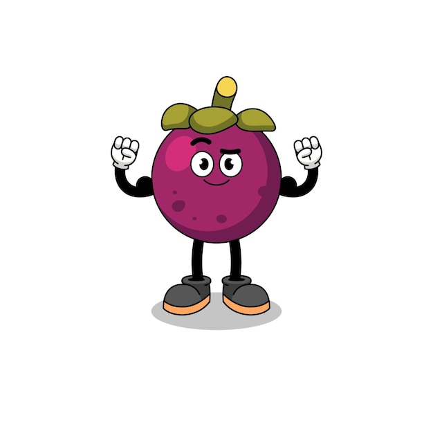 Mascot cartoon of mangosteen posing with muscle character design