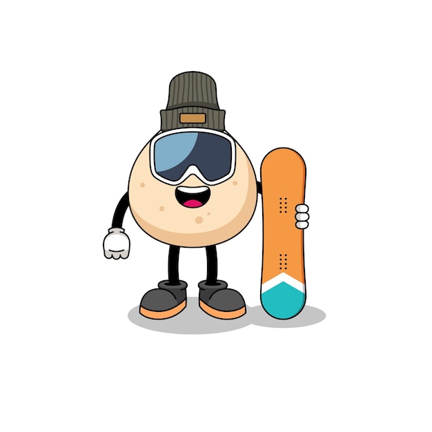 Mascot cartoon of meat bun snowboard player character design