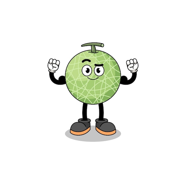 Mascot cartoon of melon fruit posing with muscle