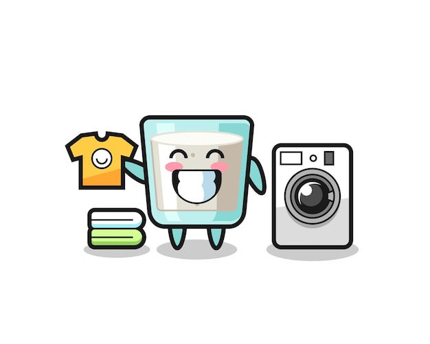 Mascot cartoon of milk with washing machine