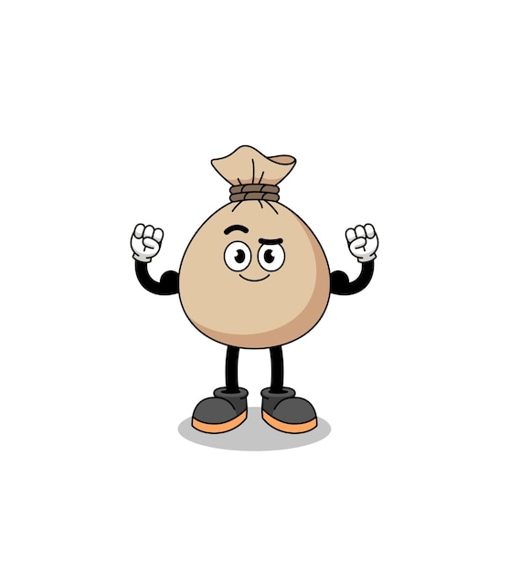 Mascot cartoon of money sack posing with muscle character design