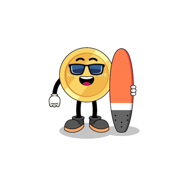 Mascot cartoon of new taiwan dollar as a surfer