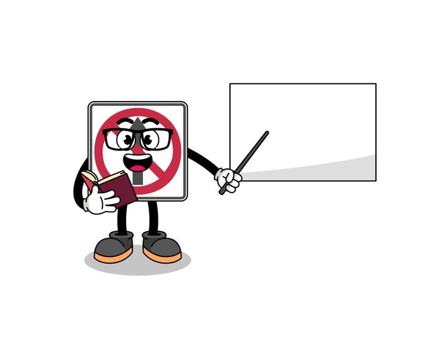 Mascot cartoon of no thru movement road sign teacher