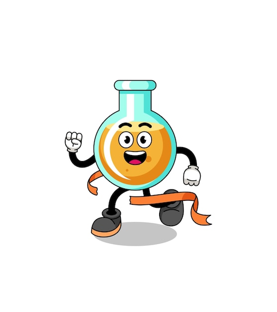 Карикатура на талисман лабораторных стаканов, бегущих к финишу