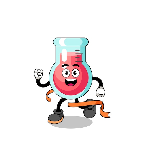 Карикатура на талисман лабораторного стакана, бегущего на финишной прямой