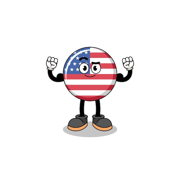 벡터 근육으로 포즈를 취하는 미국 국기의 마스코트 만화