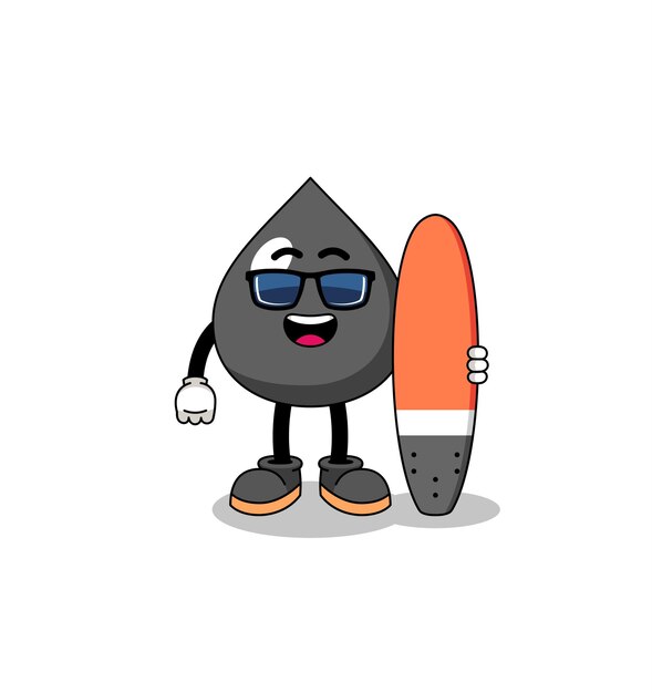 Mascot cartoon of oil as a surfer character design