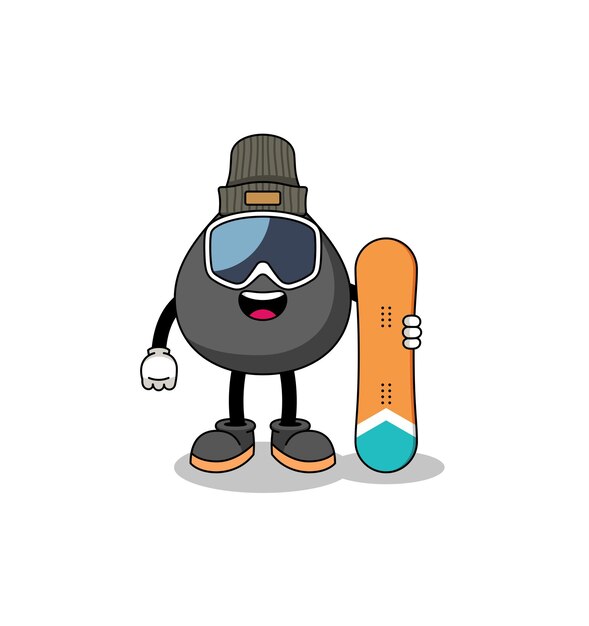 Cartoon mascotte del design del personaggio del giocatore di snowboard dell'olio