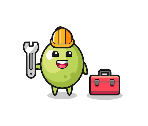 Mascot cartoon of olive as a mechanic , cute style design for t shirt, sticker, logo element