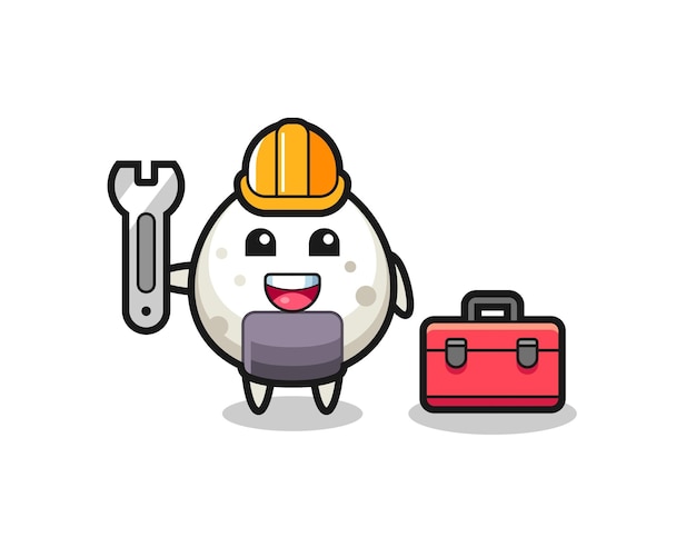 Mascot cartoon of onigiri as a mechanic