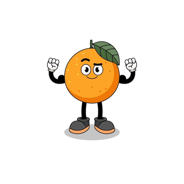 Vector mascot cartoon of orange fruit posing with muscle character design