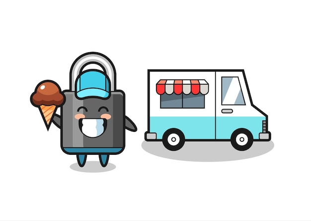 Mascot cartoon of padlock with ice cream truck , cute style design for t shirt, sticker, logo element