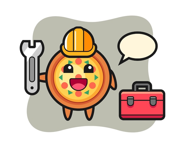 Vector mascot cartoon of pizza as a mechanic