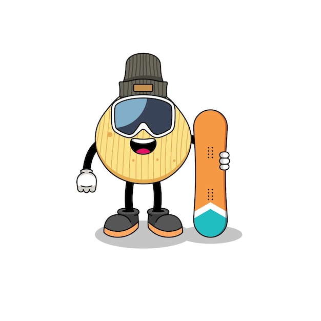Mascot cartoon of potato chip snowboard player character design