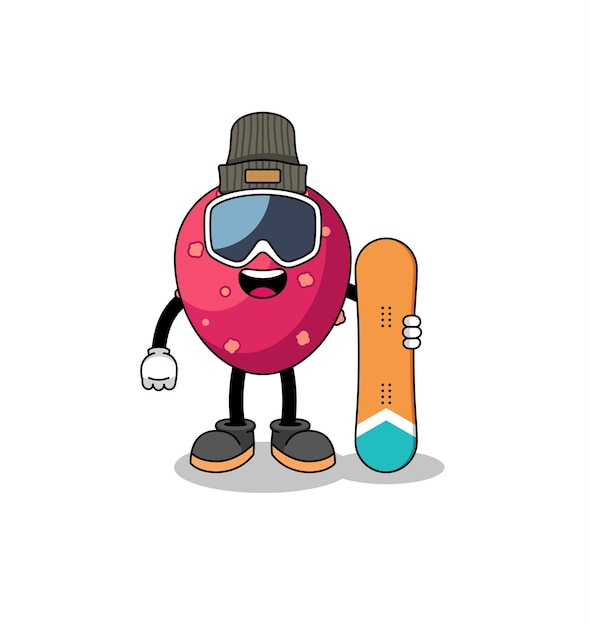 Mascot cartoon of prickly pear snowboard player