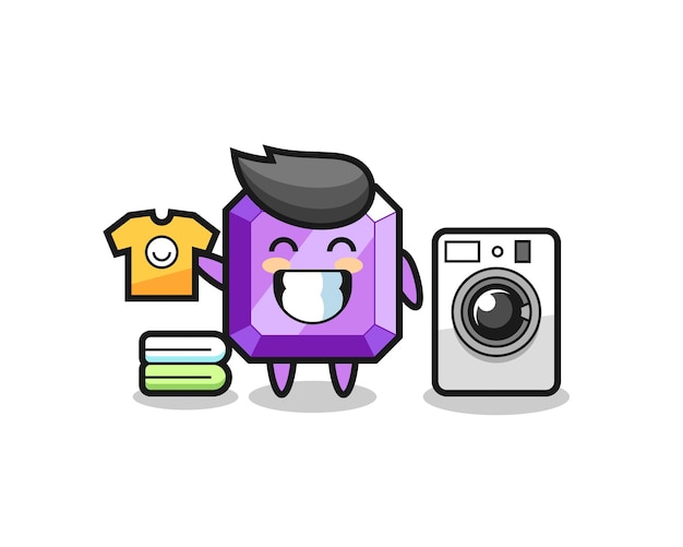 Mascot cartoon of purple gemstone with washing machine