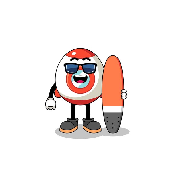 Mascot cartoon of rocket as a surfer