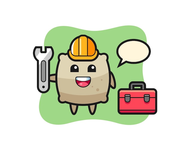 Mascot cartoon of sack as a mechanic , cute style design for t shirt, sticker, logo element