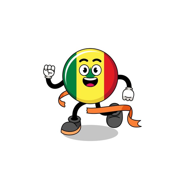 Mascot cartoon of senegal flag running on finish line