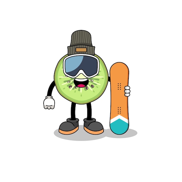 Fumetto della mascotte del giocatore di snowboard di kiwi a fette