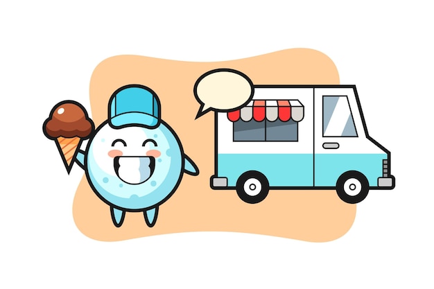 Mascotte della palla di neve con il camioncino dei gelati Vettore Premium
