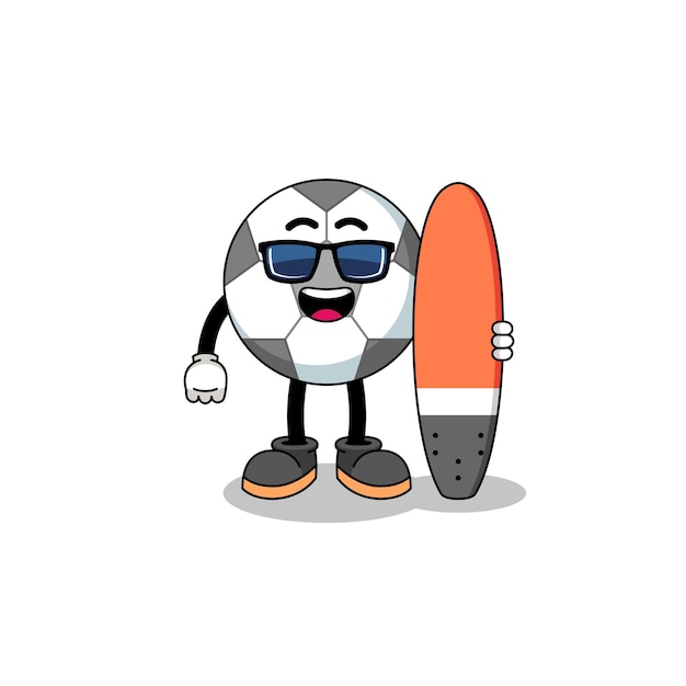 Mascot cartoon of soccer ball as a surfer character design